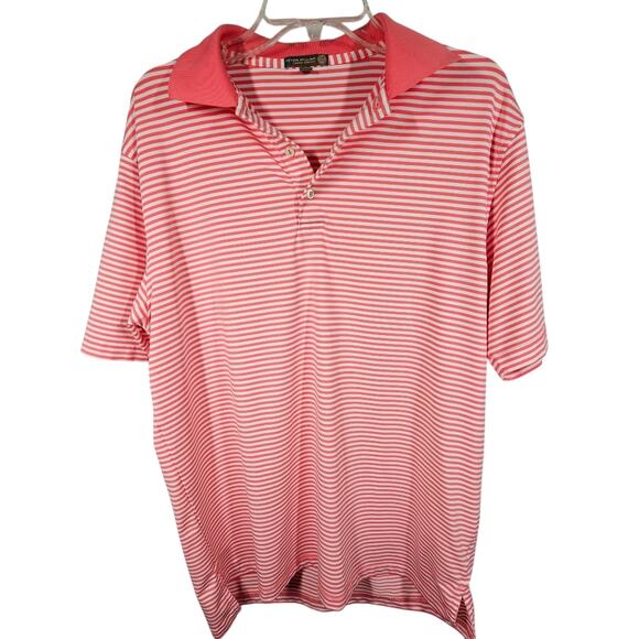 Peter Millar Summer Comfort Men's Coral and White Striped Polo Size M - Picture 1 of 11